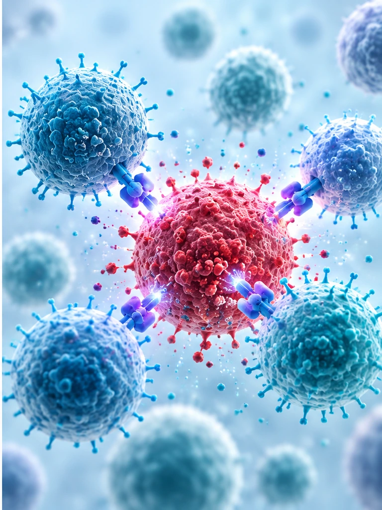 Scientific visualization representing CAR-T cell therapy and immunomodulation